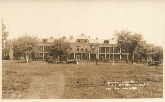 US HOSPITAL SURGICAL PAVILION FORT SNELLING MN ANTIQUE REAL PHOTO POSTCARD RPPC