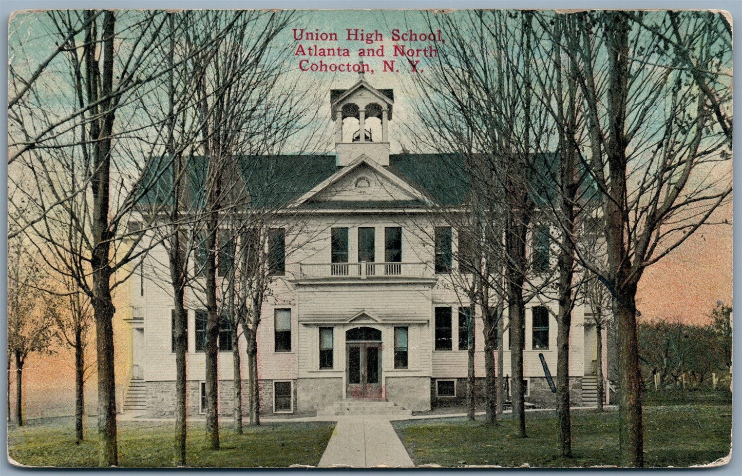 COHOCTON NY  UNION HIGH SCHOOL 1913 ANTIQUE POSTCARD