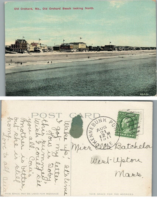 OLD ORCHARD BEACH ME LOOKING NORTH ANTIQUE 1911 POSTCARD