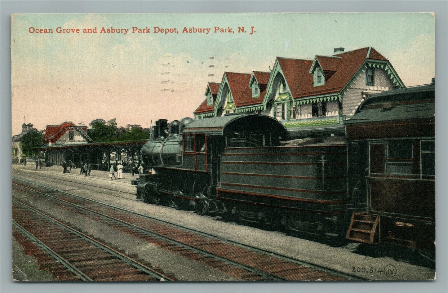 OCEAN GROVE & ASBURY PARK NJ RAILROAD DEPOT RAILWAY STATION ANTIQUE POSTCARD