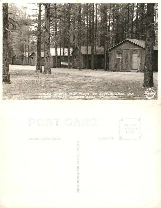 JACOBS LAKE INN AZ CABINS VINTAGE REAL PHOTO POSTCARD RPPC