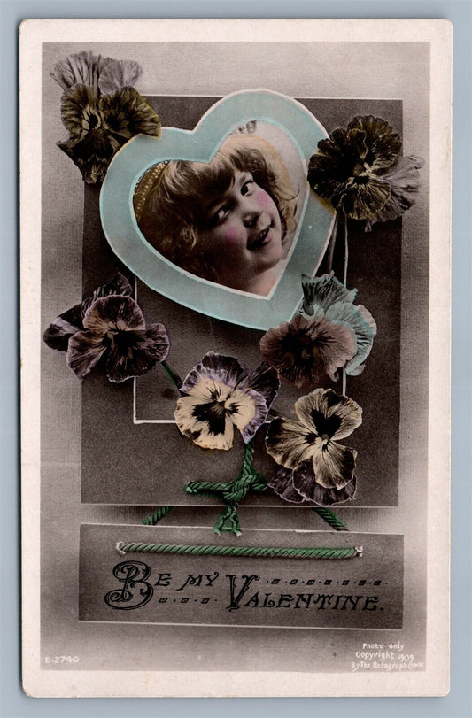 BE MY VALENTINE ANTIQUE REAL PHOTO POSTCARD w/ CUTE GIRL RPPC