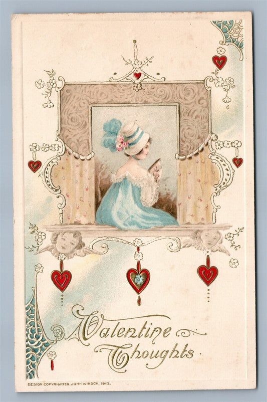 VALENTINE THOUGHTS 1914 EMBOSSED ANTIQUE POSTCARD by JOHN WINSCH