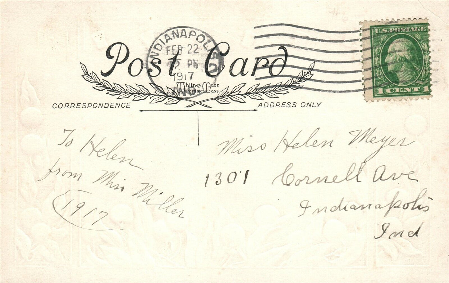 WASHINGTON'S BIRTHDAY GREETINGS 1917 ANTIQUE PATRIOTIC POSTCARD