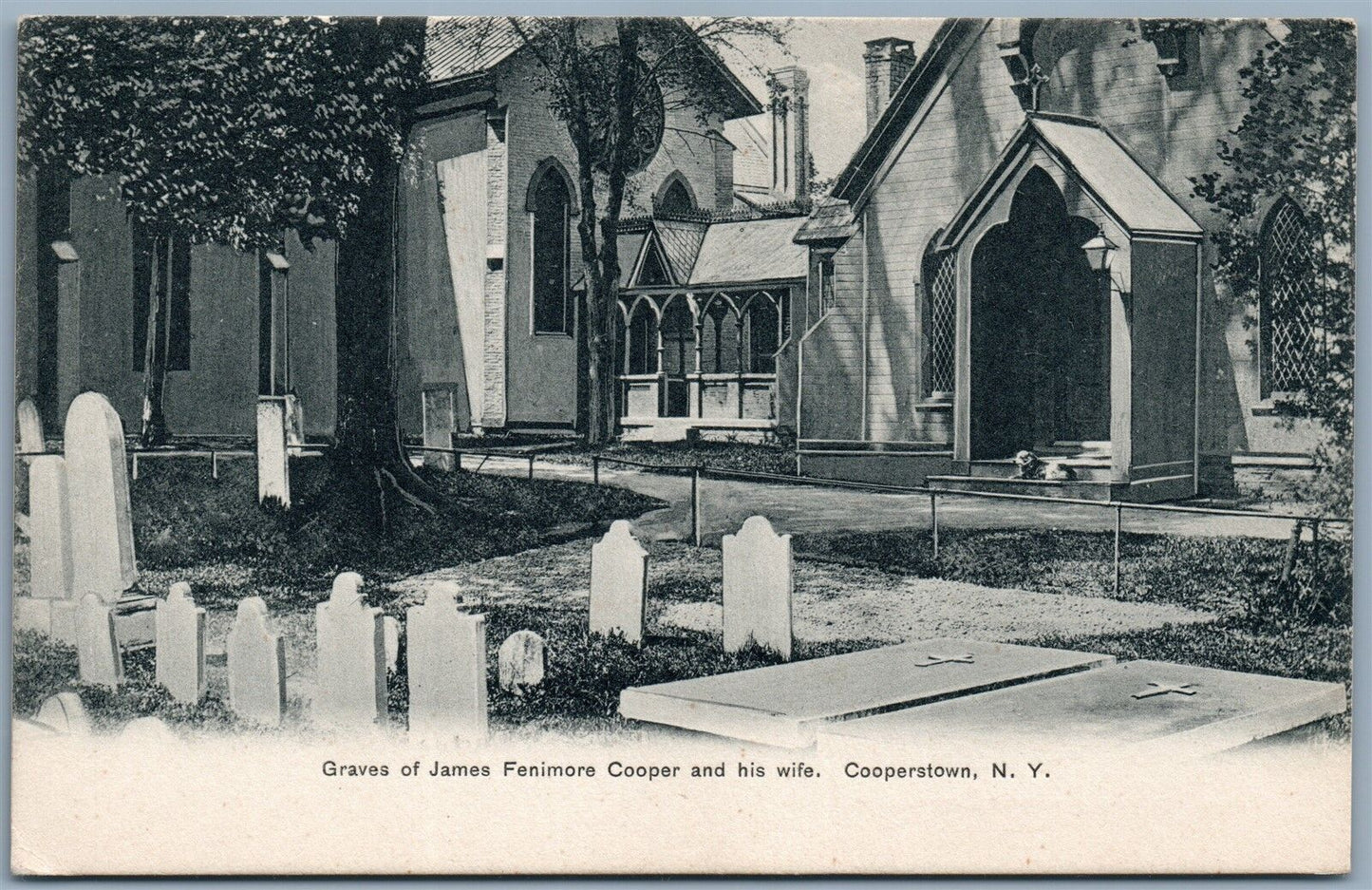 COOPERSTOWN NY GRAVE OF JAMES FENIMORE COOPER ANTIQUE POSTCARD