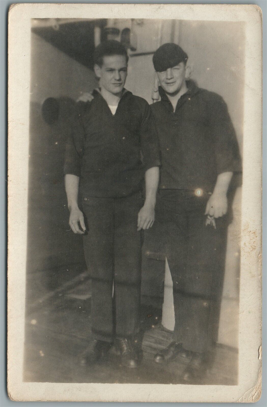 2 US NAVY SAILORS ANTIQUE REAL PHOTO POSTCARD RPPC