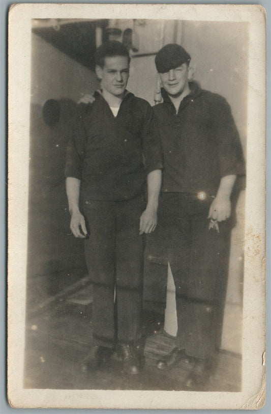 2 US NAVY SAILORS ANTIQUE REAL PHOTO POSTCARD RPPC