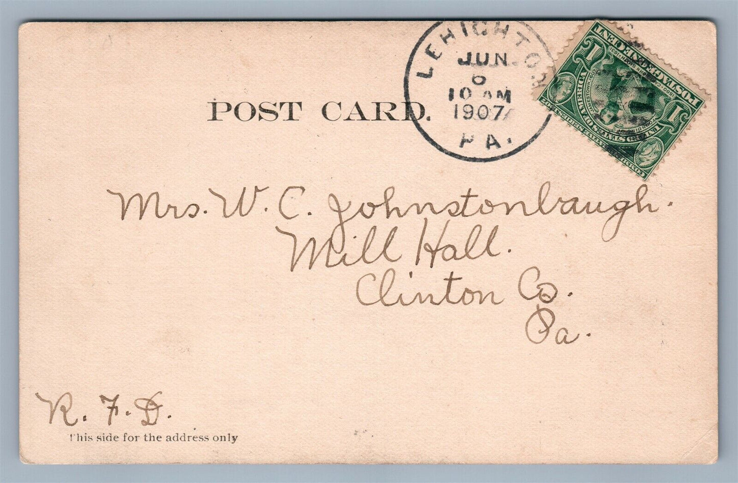 LEHIGHTON PA SECOND STREET ZION'S REFORMED CHURCH 1907 ANTIQUE POSTCARD