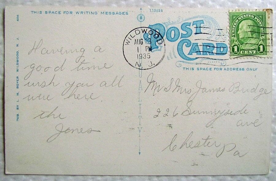 ATLANTIC AVENUE HOTELS LAFAYETTE & CROMWELL WILDWOOD N.J. 1935 VINTAGE POSTCARD