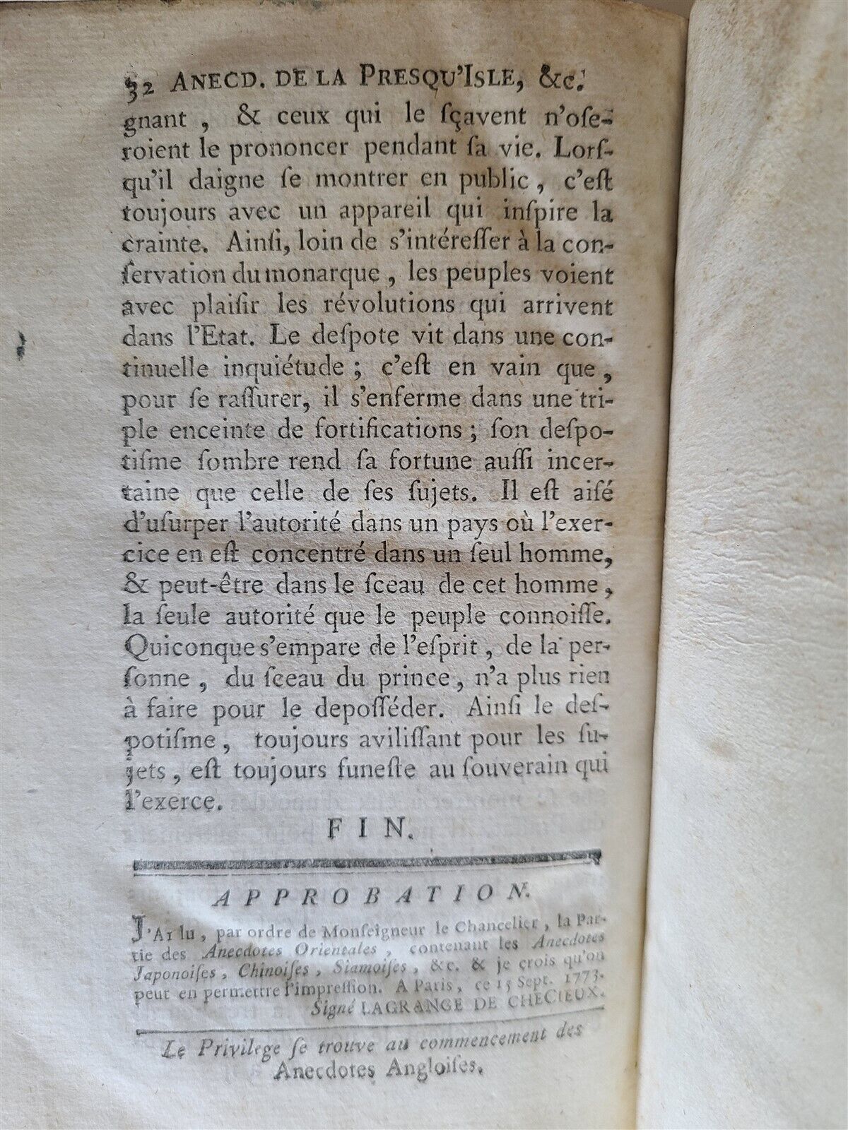 1774 FRENCH HISTORY ANECDOTES of CHINA JAPAN SIAM TONKIN LAOS CAMBODIA antique