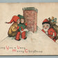 SANTA on the ROOF MERRY CHRISTMAS ANTIQUE POSTCARD