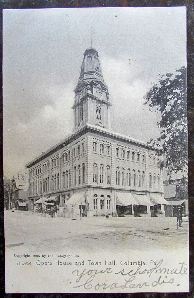 ANTIQUE UNDIVIDED POSTCARD OPERA HOUSE & TOWN HALL COLUMBIA PA