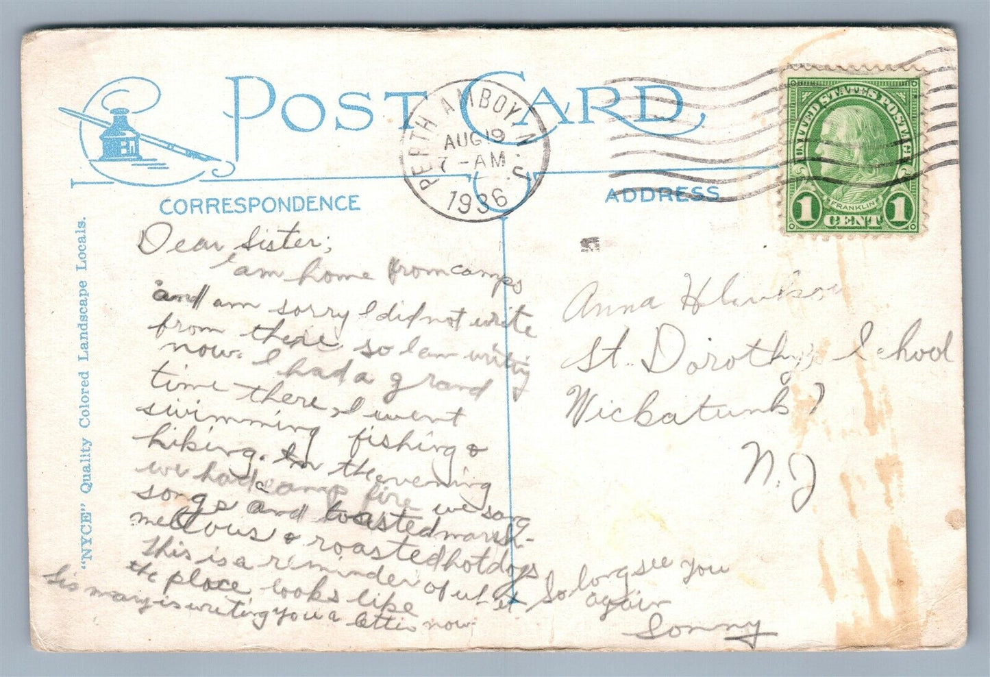 NESHANIC STATION NJ ANTIQUE POSTCARD
