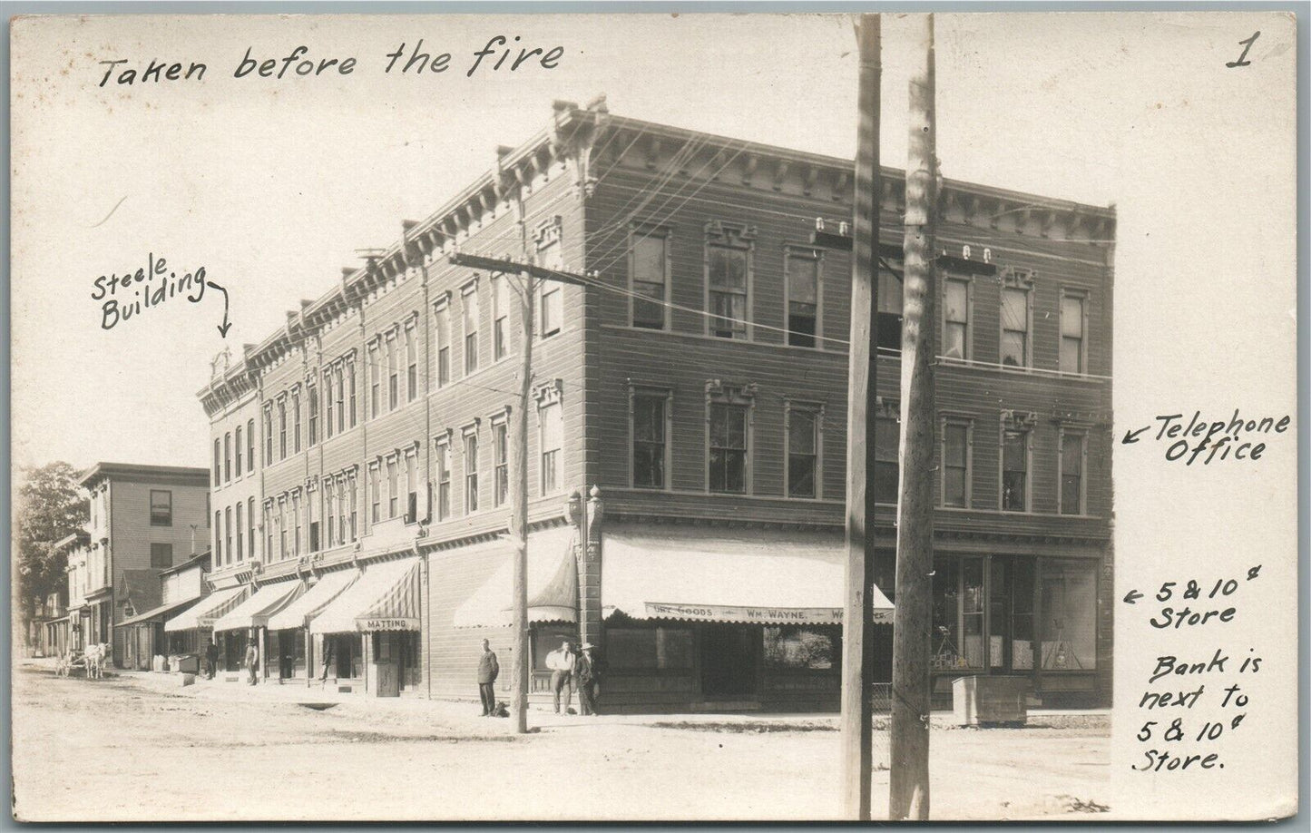 STEELE BUILDING BEFORE THE FIRE ANTIQUE REAL PHOTO POSTCARD RPPC