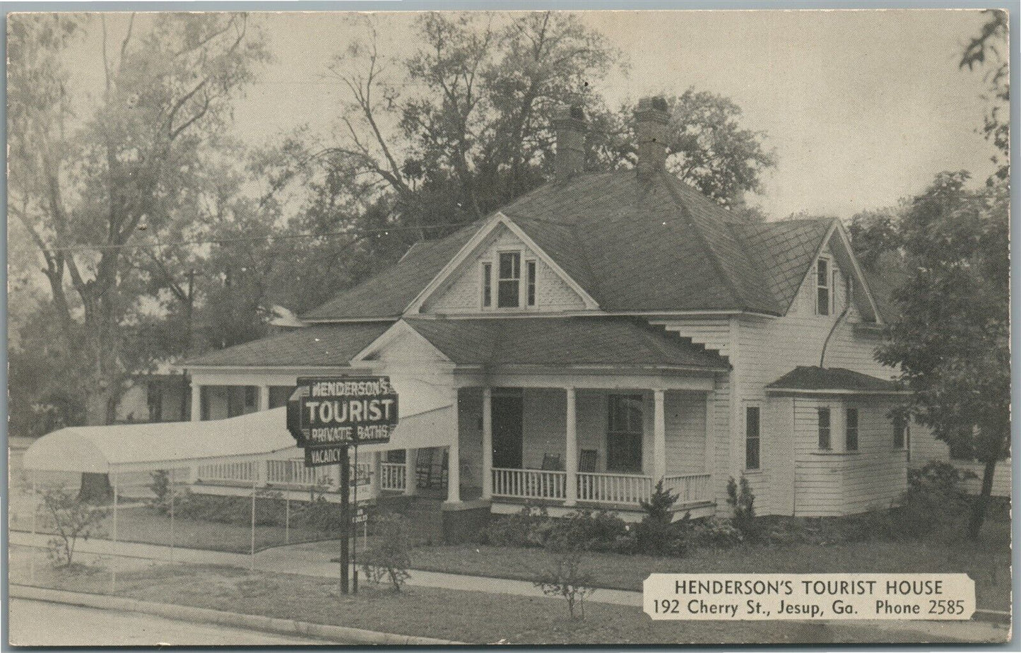 JESUP GA HENDERSON'S TOURIST HOUSE 192 CHERRY STREET ANTIQUE POSTCARD