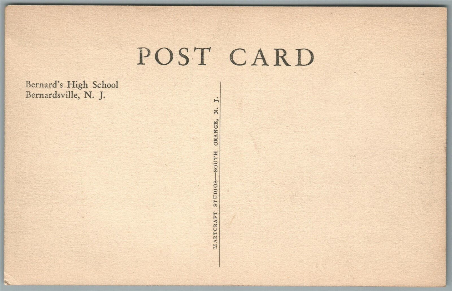 BERNARDSVILLE NJ HIGH SCHOOL VINTAGE POSTCARD