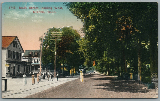 NIANTIC CT MAIN STREET LOOKING WEST ANTIQUE POSTCARD