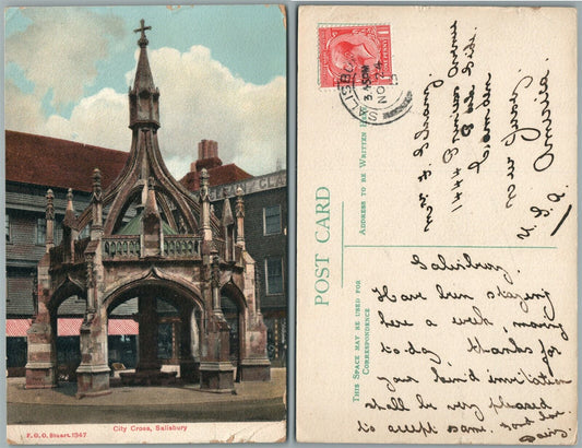 SALISBURY CITY CROSS ENGLAND ANTIQUE POSTCARD