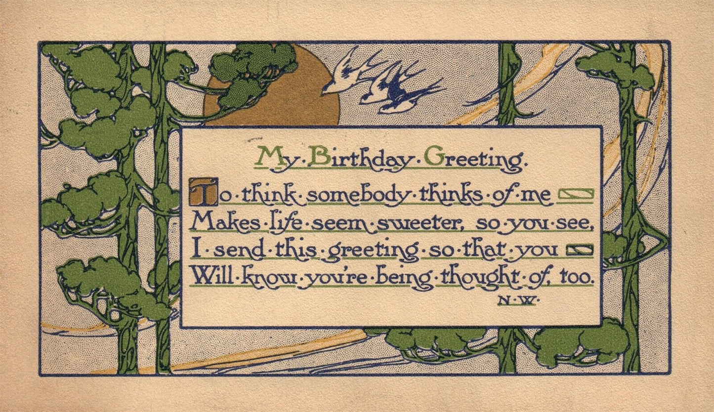 BIRTHDAY GREETINGS ARTISTIC ANTIQUE POSTCARD