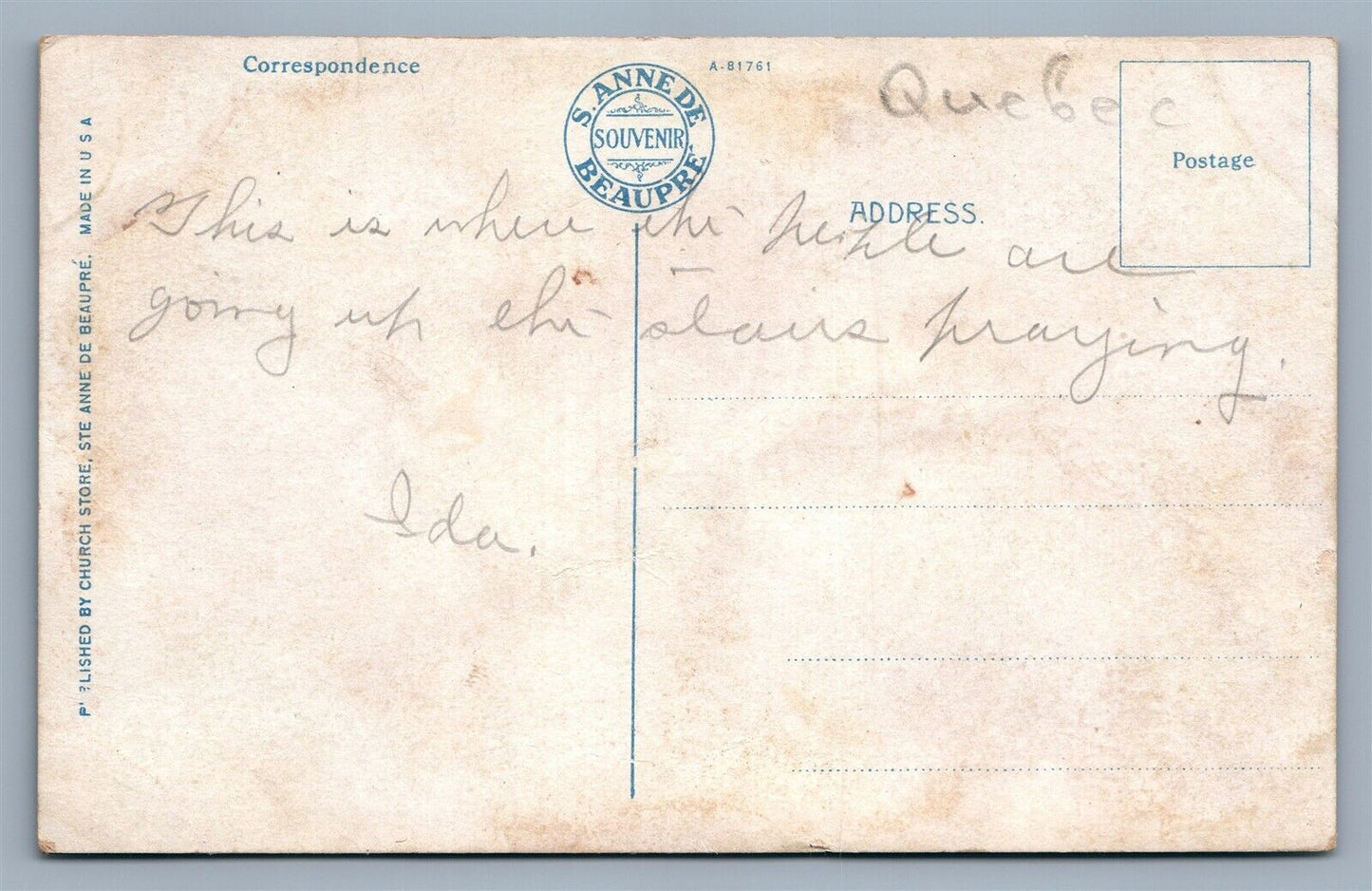 CANADA SCALA SANTA S.ANNE DE BEAUPRE HOLY STAIRS ANTIQUE POSTCARD