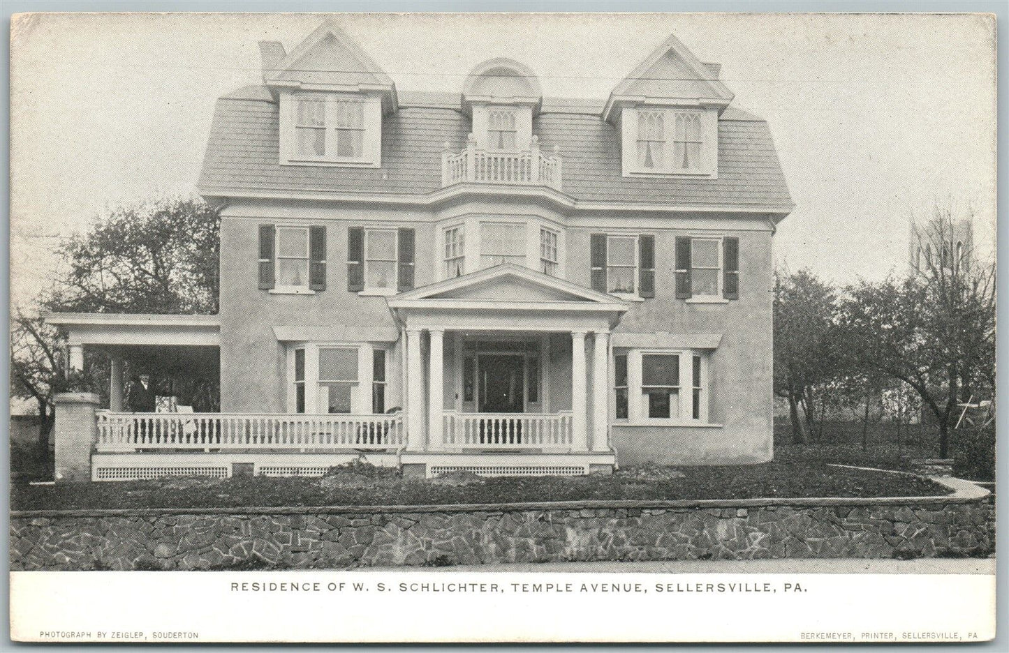 SELLERSVILLE BUCKS COUNTY PA TEMPLE AVE. SCHLICHTER RESIDENCE ANTIQUE POSTCARD