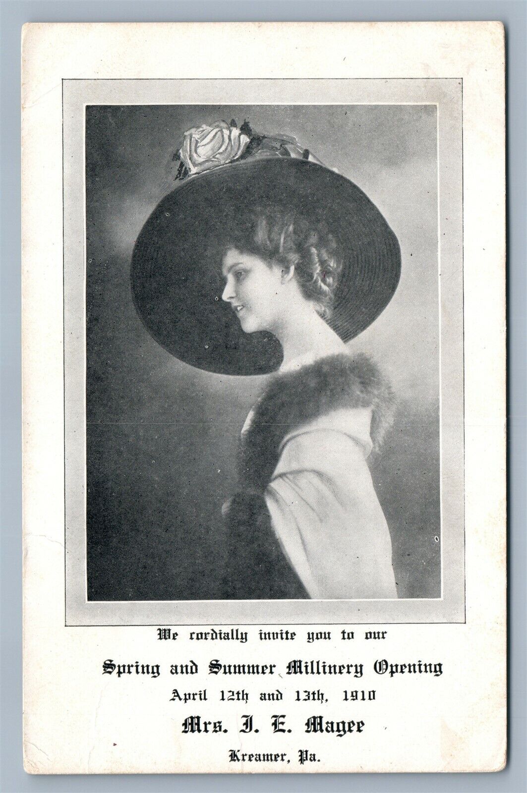 KREAMER PA MILLINERY OPENING 1910 ANTIQUE POSTCARD