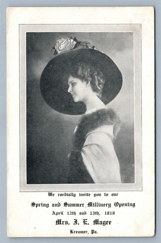 KREAMER PA MILLINERY OPENING 1910 ANTIQUE POSTCARD