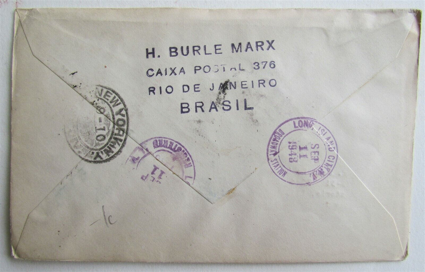 BRAZIL to NEW YORK USA 1948 VINTAGE COVER w/ STAMPS