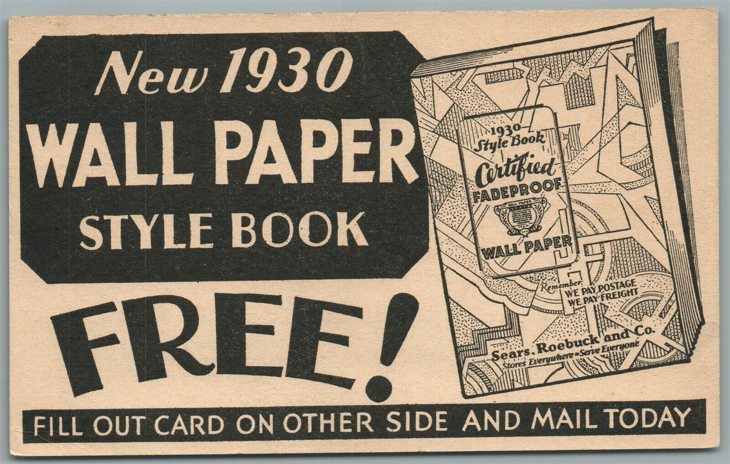 PHILADELPHIA PA 1939 WALL PAPER SEARS ROEBUCK & CO ADVERTISING ANTIQUE POSTCARD