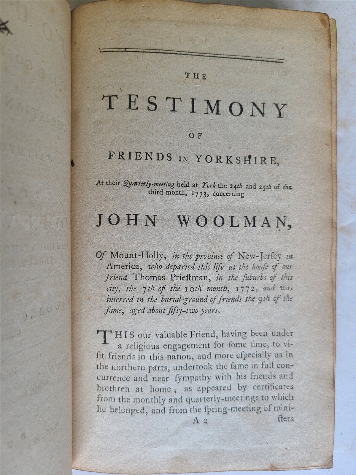 1794 ABOLITION antique Journal of Life Gospel Labours of JOHN WOOLMAN