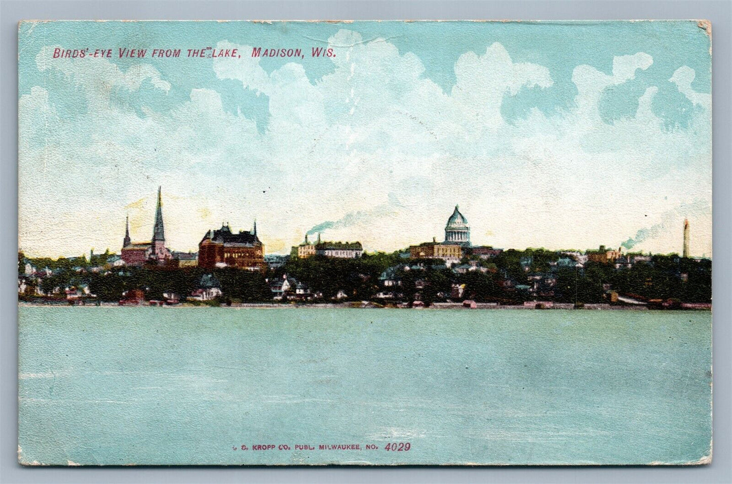 MADISON WI BIRD'S EYE VIEW FROM LAKE 1908 ANTIQUE POSTCARD