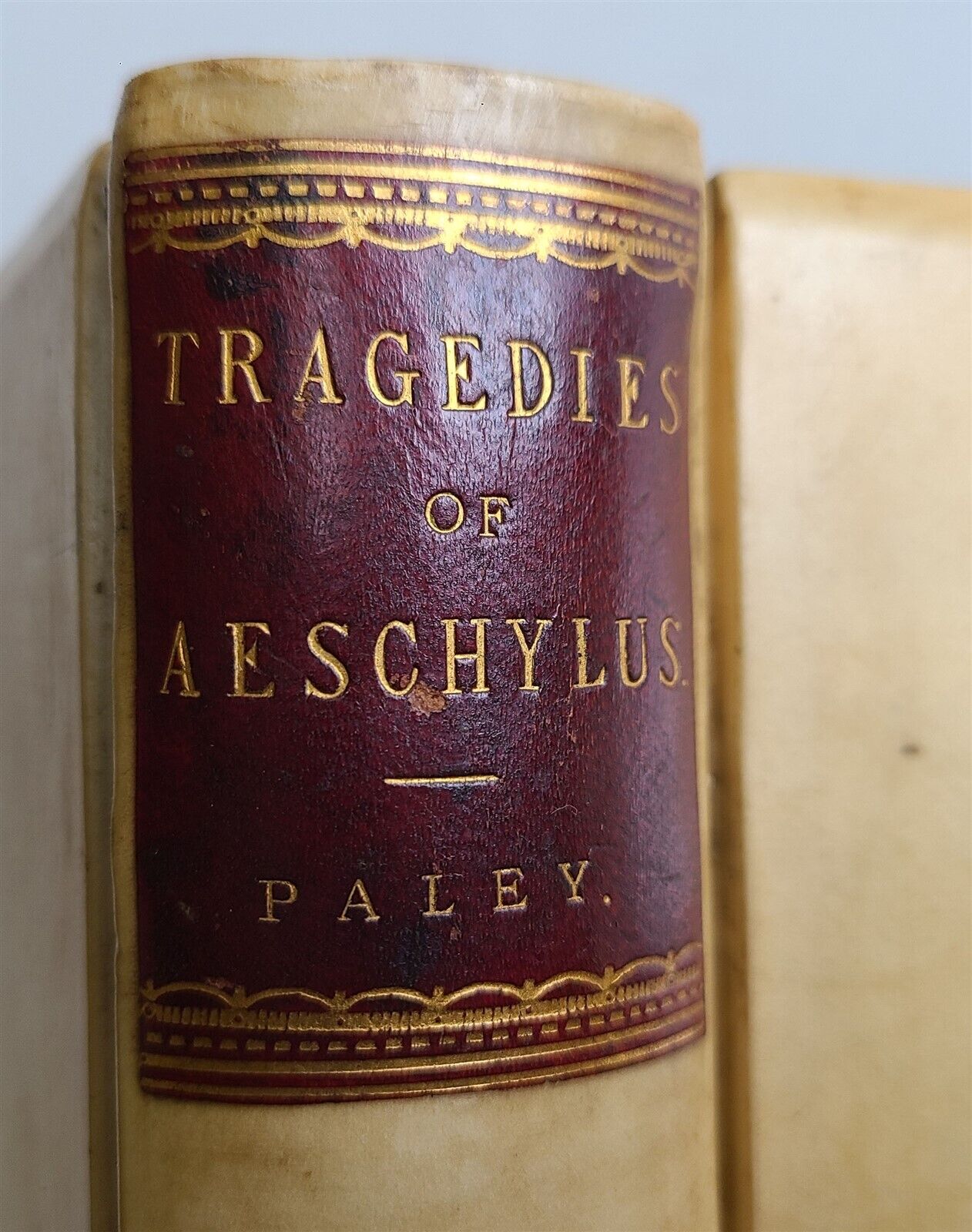 1855 TRAGEDIES of AECHYLUS antiquev vellum bound in GREEK & ENGLISH