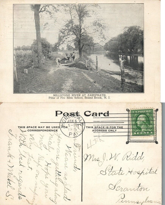 BOUND BROOK N.J. MILLSTONE RIVER AT ZAREPATH 1915 ANTIQUE POSTCARD