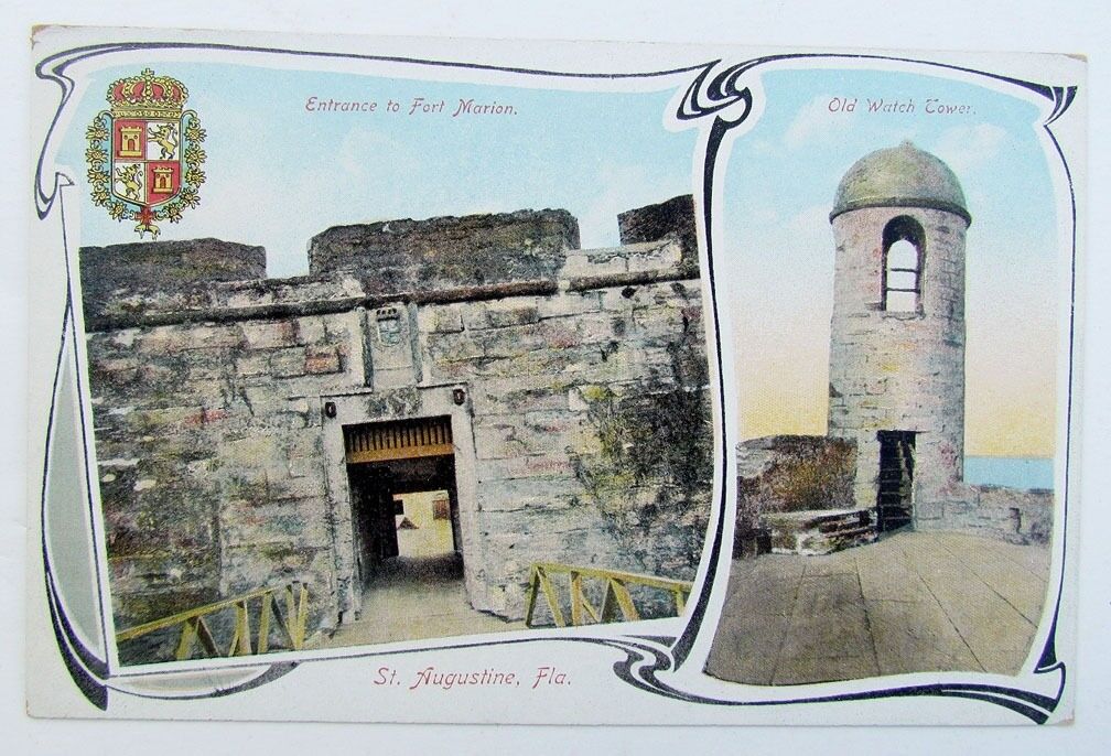 VINTAGE POSTCARD ENTRANCE TO FORT MARION & OLD WATCH TOWER ST.AUGUSTINE FLORIDA