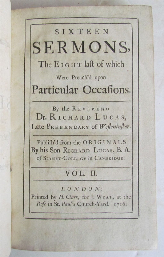 1716 SIXTEEN SERMONS by Rev. Dr. Richard Lucas in ENGLISH