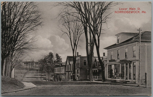 NORRIDGEWOCK ME LOWER MAIN STREET ANTIQUE POSTCARD