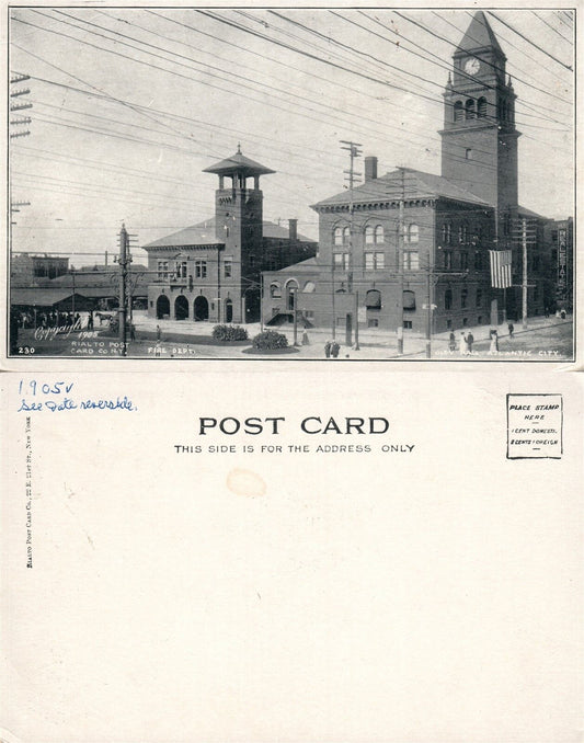 ATLANTIC CITY N.J. FIRE DEPARTMENT CITY HALL UNDIVIDED ANTIQUE POSTCARD