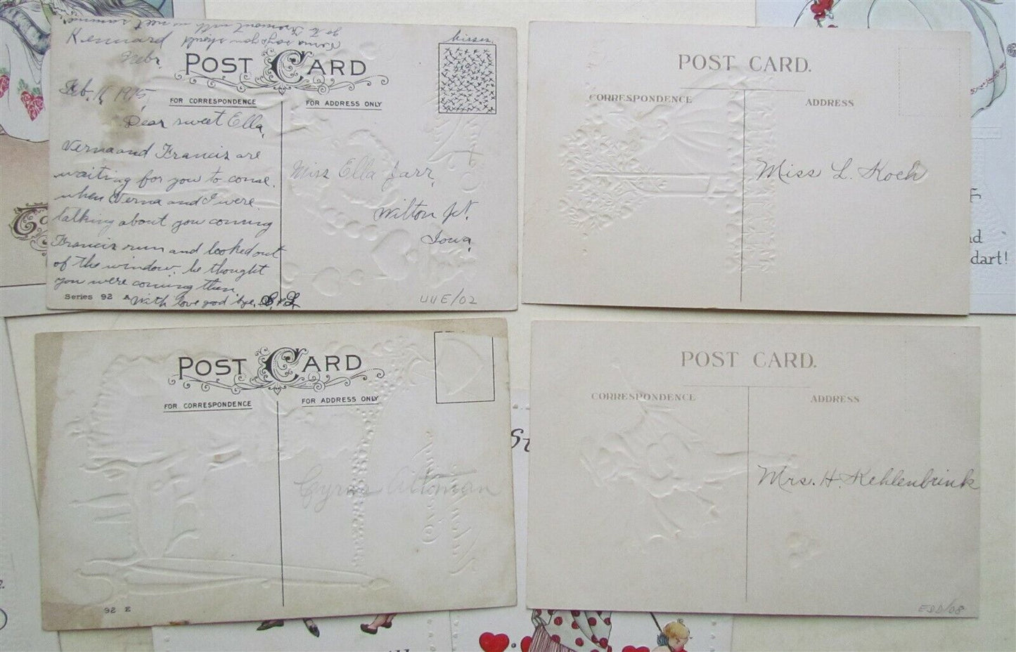 LOT of 9 ST.VALENTINE DAY EMBOSSED ANTIQUE POSTCARDS