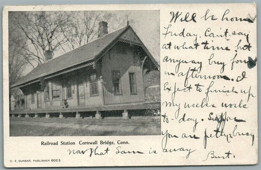 CORNWALL BRIDGE CT RAILROAD STATION RAILWAY TRAIN DEPOT ANTIQUE POSTCARD