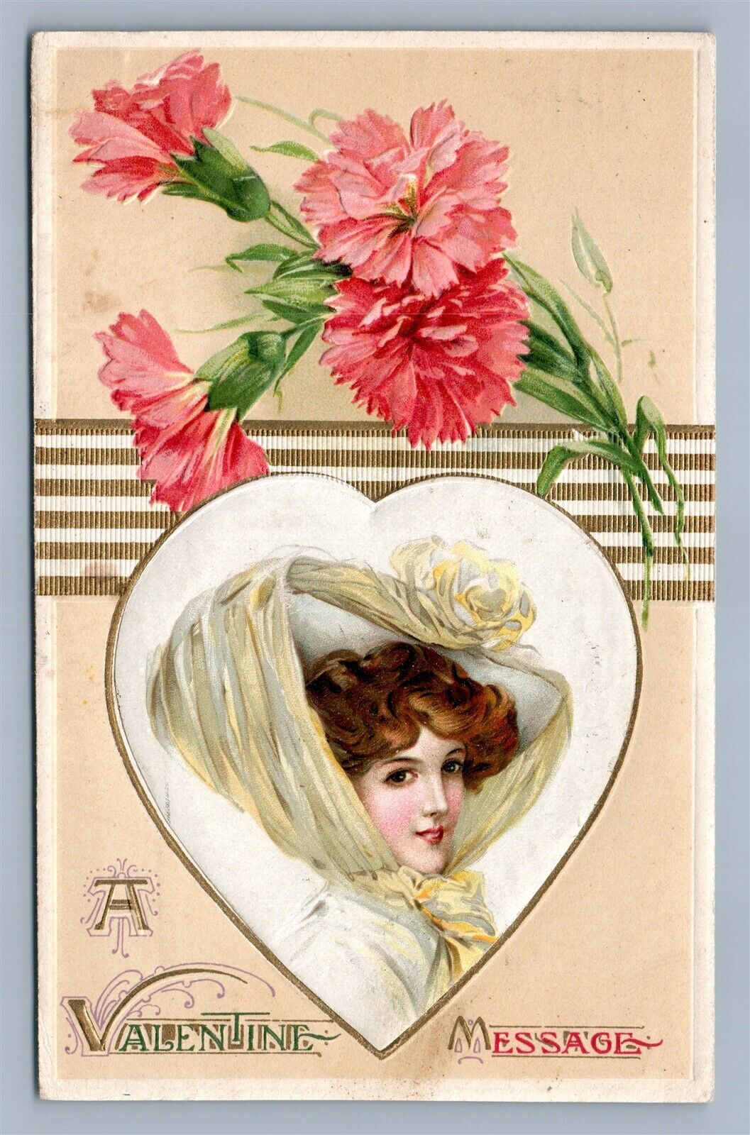 VALENTINE EMBOSSED ANTIQUE POSTCARD S. SCHMUCKER DESIGN 1913