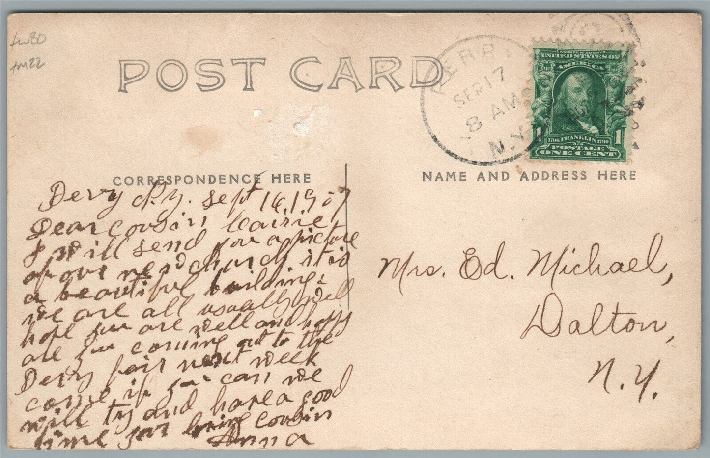 PERRY NY METHODIST CHURCH ANTIQUE REAL PHOTO POSTCARD RPPC