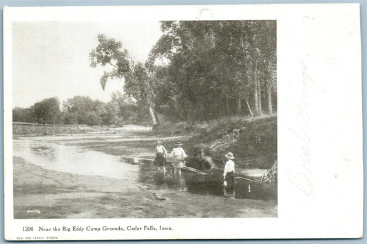 CEDAR FALLS IA BIG EDDY CAMP GROUNDS ANTIQUE POSTCARD PHOTOGRAPHIC ADVERTISING