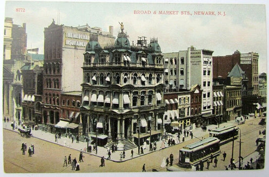 ANTIQUE POSTCARD - BROAD & MARKET STREETS NEWARK N.J.