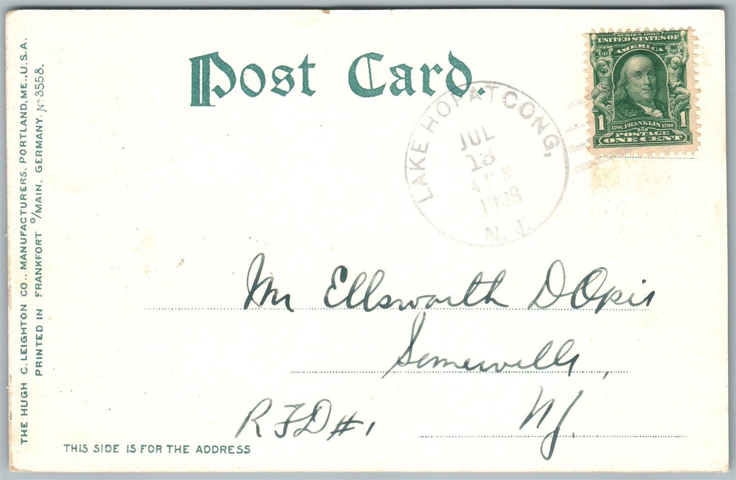 LAKE HOPATCONG NJ NOLAN'S POINT 1908 ANTIQUE POSTCARD