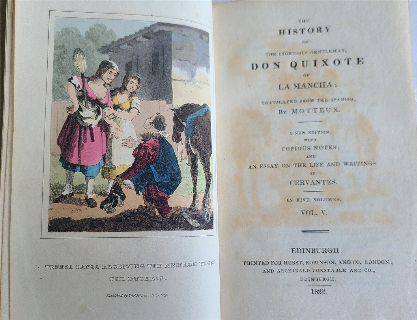 1822 DON QUIXOTE DE LA MANCHA by CERVANTES 5 VOLUMES SET antique in ENGLISH