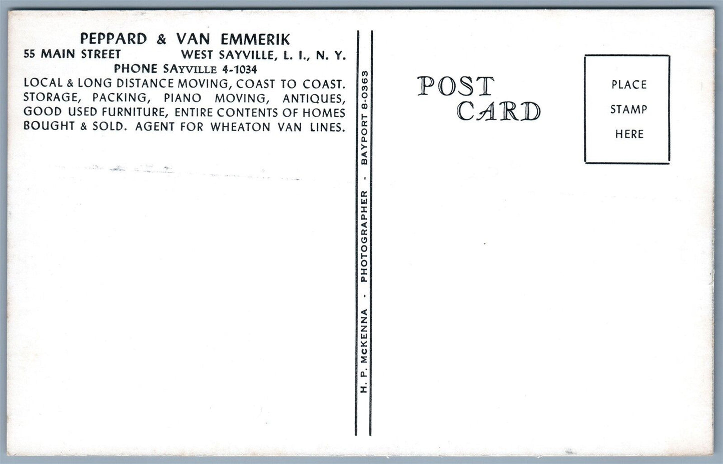 WEST SAYVILLE LONG ISLAND NY ANTIQUES SALE & MOVING ADVERTISING POSTCARD