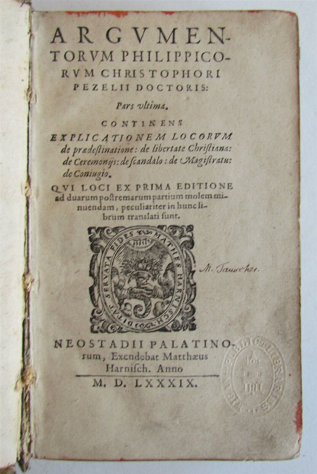 1589 Argumentorum Philippicorum BLINDSTAMPED PIGSKIN by C.Pezelius antique