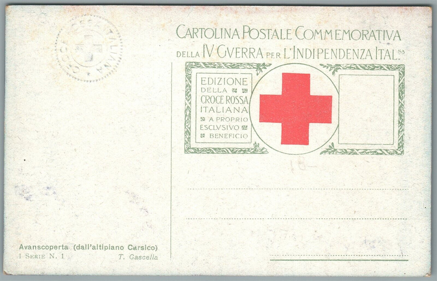 WWI ERA ITALIAN RED CROSS MILITARY ANTIQUE POSTCARD CAVALRY SOLDIERS