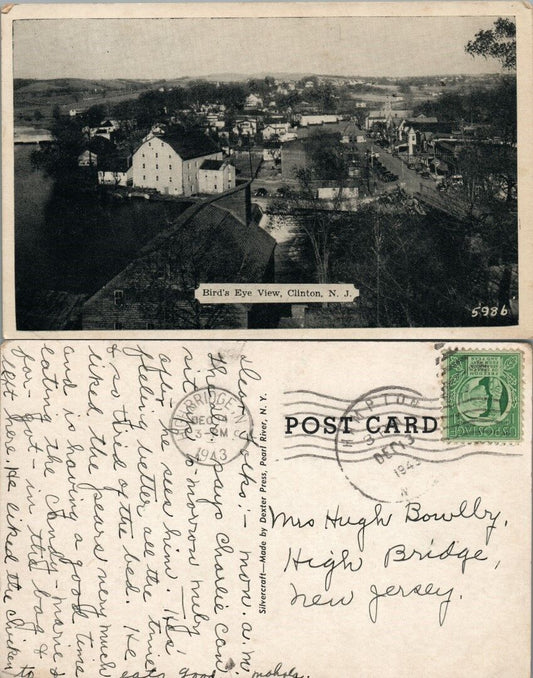 VINTAGE 1943 POSTCARD BIRD'S EYE VIEW CLINTON N.J.