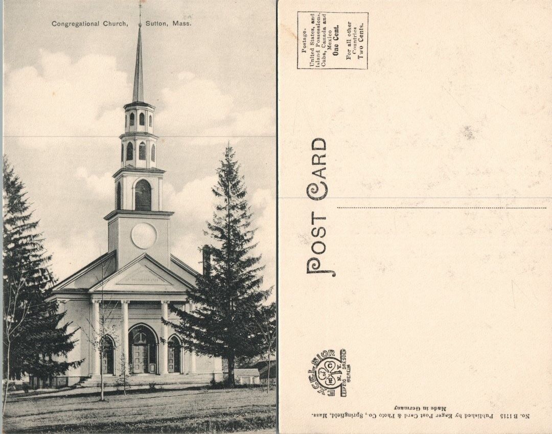 CONGREGATIONAL CHURCH SUTTON MA VINTAGE POSTCARD